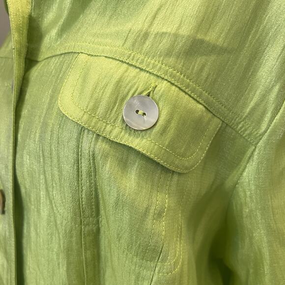 Ruby Rd Woman Jacket Lime Green Buttons Flap Pockets 3/4 Sleeve Size 16 (A0125) - Picture 2 of 6
